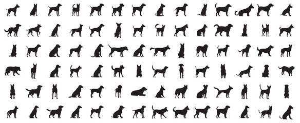 Set of dog silhouettes. Collection of dog silhouettes on isolated background. Vector illustration - obrazy, fototapety, plakaty