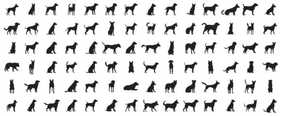 Foto op Canvas Set of dog silhouettes. Collection of dog silhouettes on isolated background. Vector illustration © BraveSpirit