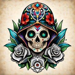 Skull mexican, tattoo