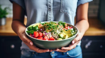 Wandcirkels aluminium Fitness woman eating a healthy salad © fitpinkcat84