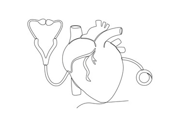 A stethoscope examines the heart. World heart day one-line drawing