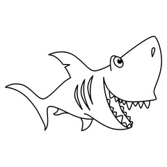 Funny shark cartoon characters vector illustration. For kids coloring book.