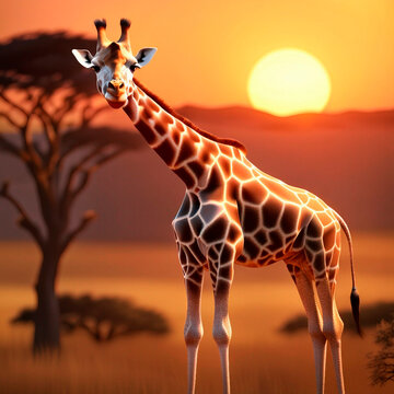 girafa usando, &Aacute;frica, lua ao entardecer