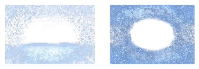 Watercolor design elements to create a white and blue winter background with spots, splashes, color gradient.