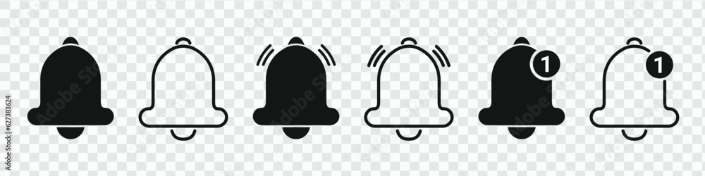 Poster notification bell vector icon set. alarm symbol. incoming message symbol. new message notofication. 