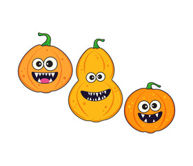 Halloween set of cartoon groovy pumpkins