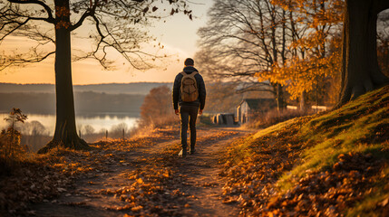 person walking in the park during sunset. Autumn paysage. Autumn landscape. fall landscape. autumn. fall. melancholic walk
