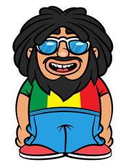 Dreadlocks men with beard wearing sunglasses and t-shirt with rastafarian flag colors. Best for sticker, decoration, and mascot with reggae music themes