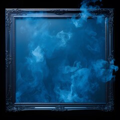 Photo frame, retro design, black color with  gradient blue  smoke. Wallpaper and background concept.
