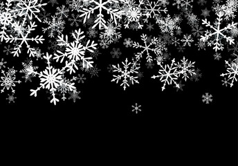 Fototapeta na wymiar Christmas background with falling snowflakes. Winter holiday background or frame with pattern of layered snow.