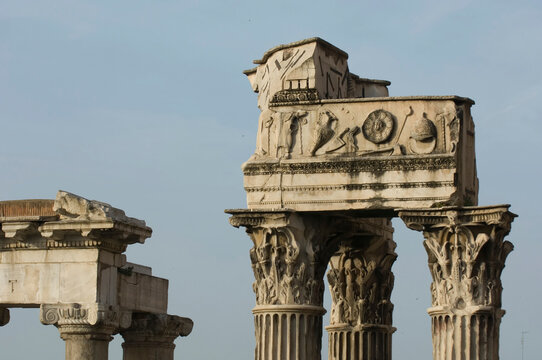 Close up detail of the ruins of the Roman Forum in Ancient Rome; Rome, Lazio, Italy