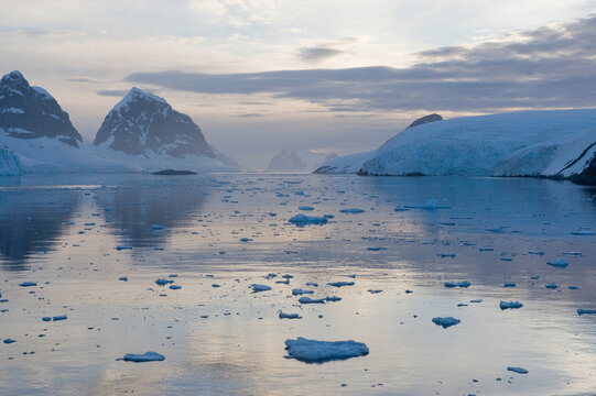 Icebergs along the Antarctic Peninsula, near the Antarctic Circle; Antarctic Peninsula, Antarctica