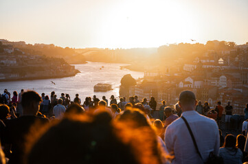 Beautiful sunset from a lookout in Porto
