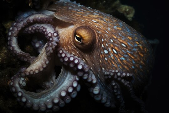 The playful octopus, seen from above, invites viewers to imagine the mysterious and bewitching nature of this creature.