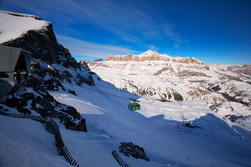 Dolomity superski mountain resort with torri del sella, piz boe and sella ronda, Canazei, Italy,...