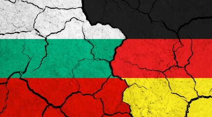 Flags of Bulgaria and Germany on cracked surface - politics, relationship concept