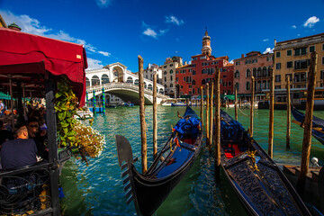 Beautiful view of a canal in Venice with gondolas, Venice, Italy, Europe. © Eva Bocek