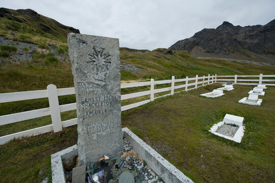 Grave of famous explorer, Sir Ernest Shackleton; Grytviken, South Georgia Island