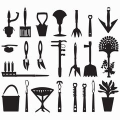 All Gardening tools and plugins silhouette vector collection 