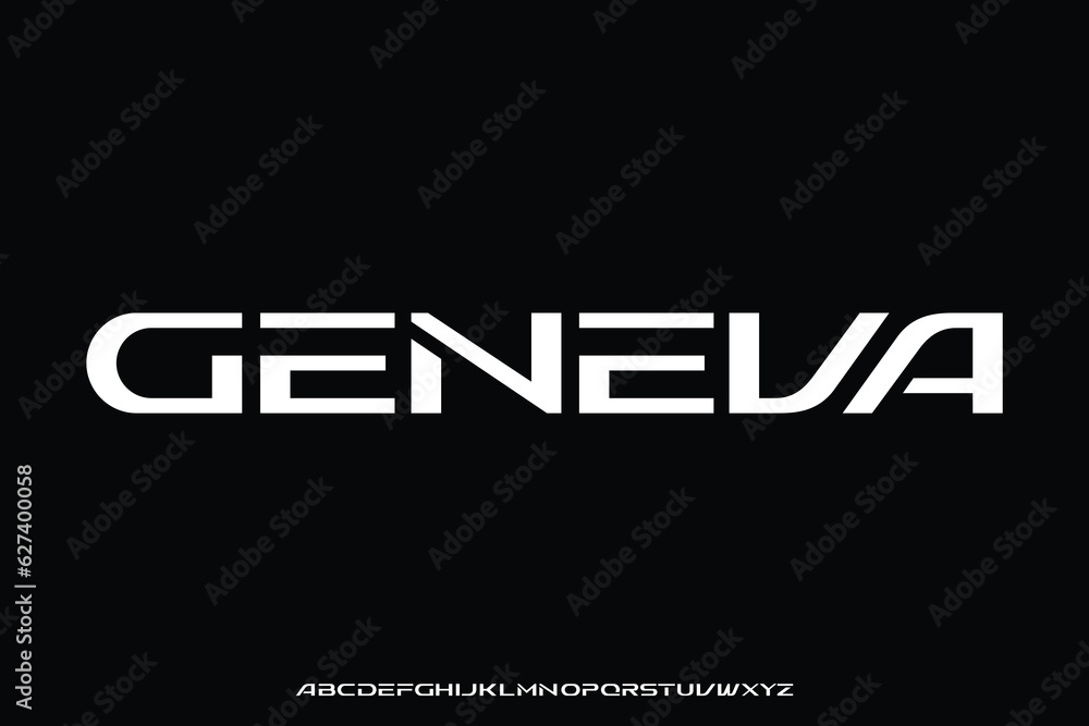 Poster wide futuristic alphabet typeface display font vector illustration. modern typography style design