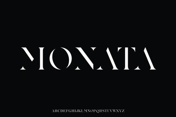 Abstract elegant serif stencil type alphabet display font vector. Unique typography style