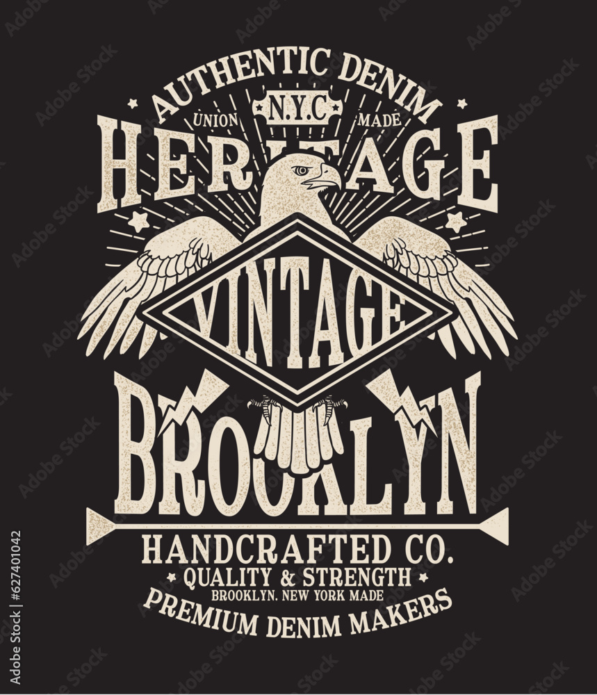 Poster tee print design with eagle drawing as vector