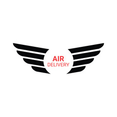 air delivery logo with black wings. concept of courier, shipment, email, visual identity, airline, ecommerce. isolated on white background. flat style trend modern wing logo design vector illustration