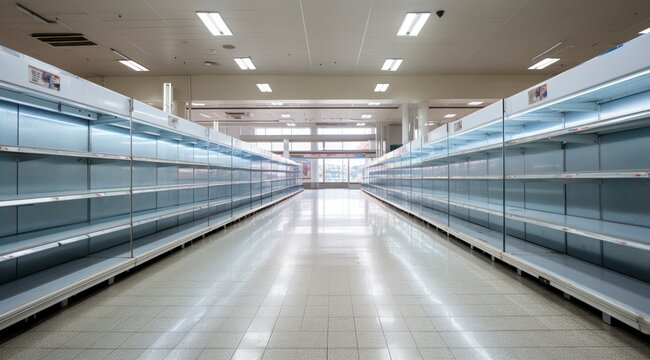  empty shelves in super market economic crisis concept , stock photo