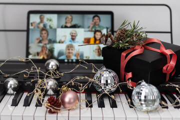 video chat with friends and playing music, christmas