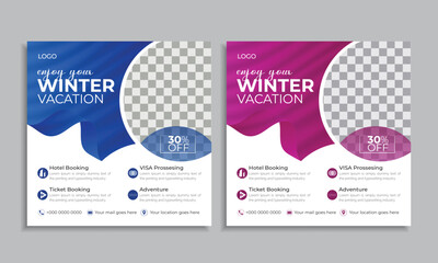 Winter vacation social media design and travel social media post design
