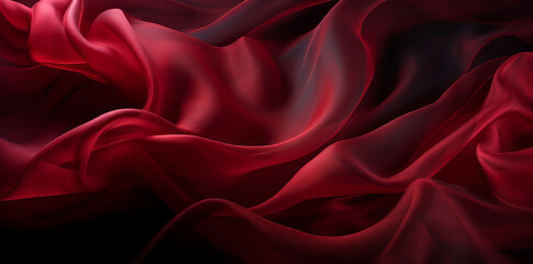 Dark elegant wallpaper made of red tulle fabric. Aesthetic fashion, passion and love background. Generative AI.