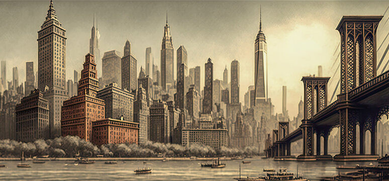 New York City skyline in year 1910 - Generative AI