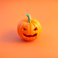 miniature halloween pumpkin, cute, photography, 3D art, decorative, orange background 03