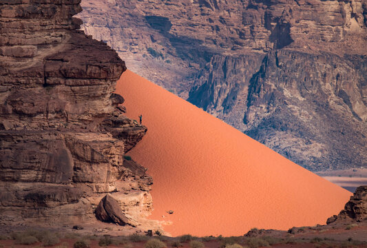 Lone hiker in Wadi Rum; Jordan