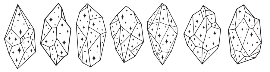 Minimalistic line art gemstones, collection of different shape stones