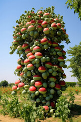 Watermelon tree with growing fruits of watermelons