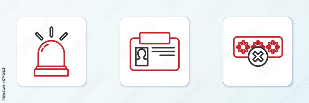 Poster set line password protection, motion sensor and identification badge icon. vector