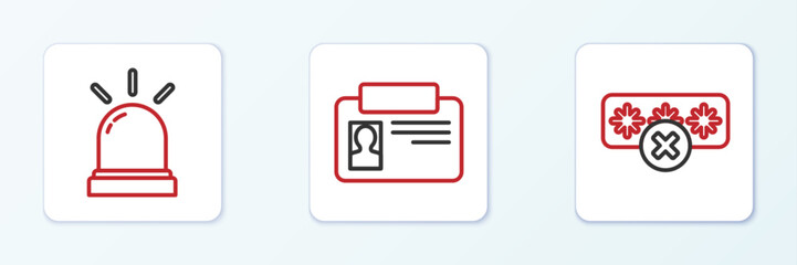 Fototapeta premium Set line Password protection, Motion sensor and Identification badge icon. Vector