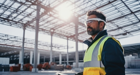 Fototapeta premium Engineer with security helmet working on construction site.