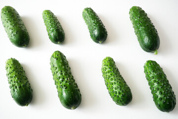 Fresh cucumber pattern isolated on white background Cherry tomatoes, minimal concept, seamless texture