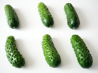 Fresh cucumber pattern isolated on white background Cherry tomatoes, minimal concept, seamless texture