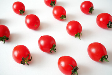 Tomatoes pattern isolated on white background Cherry tomatoes, minimal concept, seamless texture