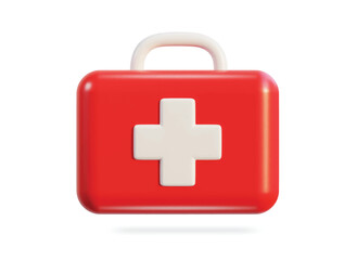 First aid kit, ambulance emergency box, medical help suitcase. Healthcare, emergency concept. 3d vector