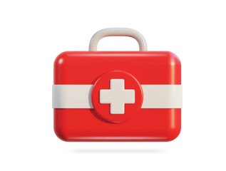 First aid kit, ambulance emergency box, medical help suitcase. Healthcare, emergency concept. 3d vector