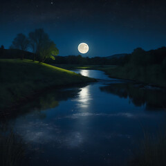 Fototapeta na wymiar A beautiful night view with a full moon