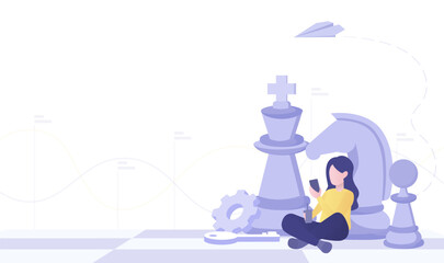 Business strategy concept. Strategy planning, tactical improvement, skill development, competitive market, data analysis, inspiration. Flat vector design illustration with copy space.