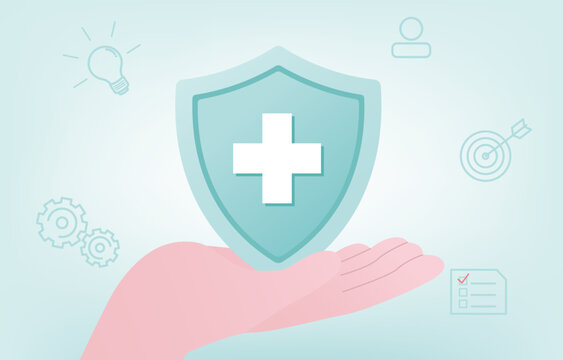 Health insurance and protect concept. Healthcare, finance, medical service, plan goals, insurance, assurance. Flat vector design illustration.