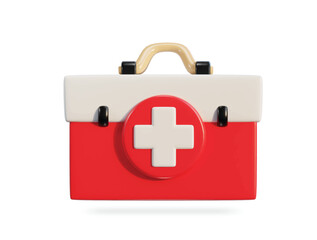 First aid kit, ambulance emergency box, medical help suitcase. Healthcare, emergency concept. 3d vector