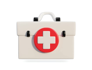 Obraz premium First aid kit, ambulance emergency box, medical help suitcase. Healthcare, emergency concept. 3d vector