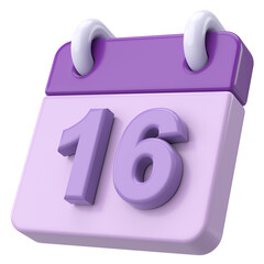 16th. Sixteenth day of month. Calendar. 3D illustration.